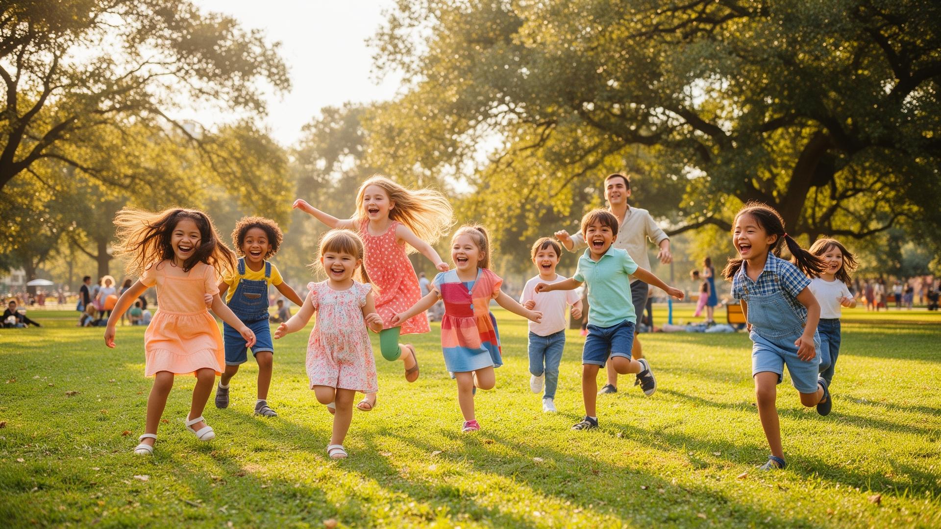 Young children playing joyfully outdoors
